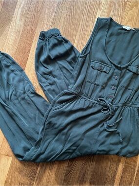 Rebellion  Olive Green Juniors L Utility Jumpsuit Sleeveless Casual Boho Summer